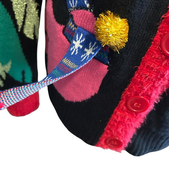 Ugly Christmas Sweater Cardigan Black Pink Flamingo SZ LG 33 Degrees Costume - Picture 9 of 12